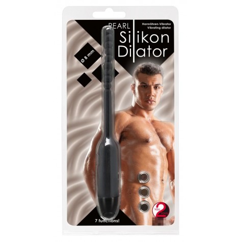 Чёрный вибростимулятор для уретры Silikon Dilator - 19 см.