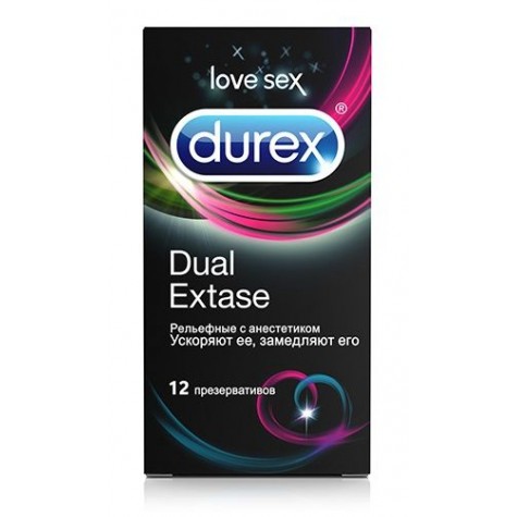 Рельефные презервативы с анестетиком Durex Dual Extase - 12 шт.